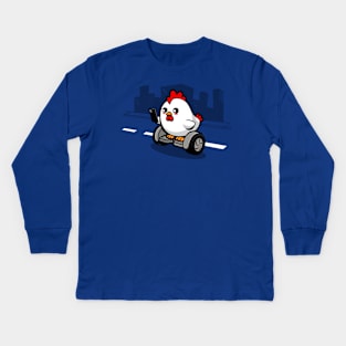 Funny Cute Kawaii Original Techie Millennial Chicken Cartoon Joke Kids Long Sleeve T-Shirt